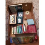 CARTON WITH VINTAGE XYLOPHONE, POWDER COMPACTS,