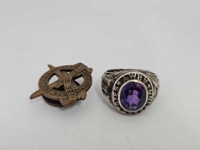 STERLING SILVER UNITED STATES ARMY RING SET WITH AMETHYST STONE,