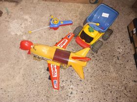 CARTON WITH A TOMY PLANE & A DUMPER TRUCK