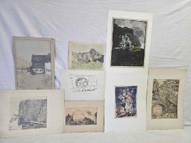 HANS VON HEIDER; FOLIO OF 6 UNFRAMED PENCIL DRAWINGS, SIGNED & SOME INITIALLED,