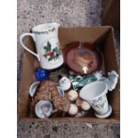 CARTON WITH MISC CHINAWARE INCL; PORTMEIRION, THE HOLLY & THE IVY JUG,