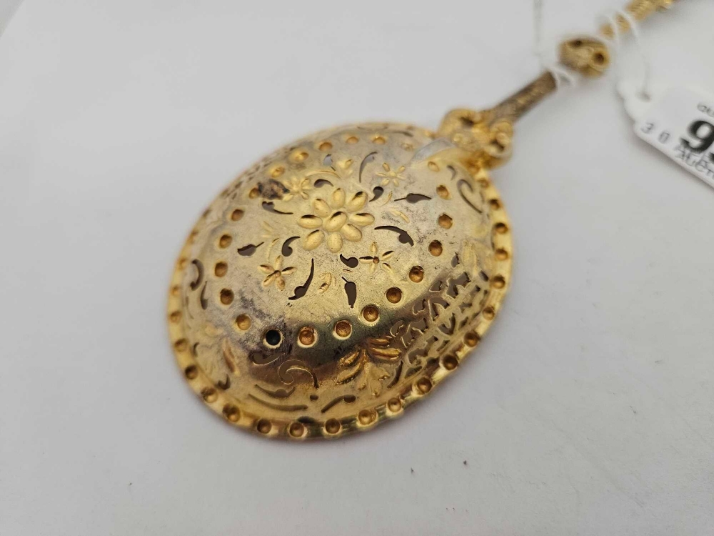 DECORATIVE GILT SILVER SIFTER SPOON, - Image 2 of 2