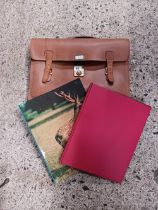 BROWN LEATHER DOCUMENT CASE BY NORRIS & 2 FOLDERS