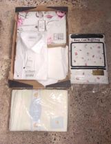 CARTON WITH 2 WHITE SHIRTS, COT BLANKET,