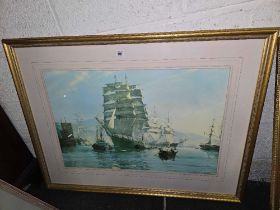 GILT F/G PRINT OF TALL SHIPS,