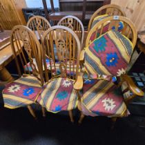 SET OF 4 WHEEL BACK DINING CHAIRS PLUS 2 MATCHING CARVER CHAIRS