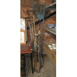 QTY OF MISC GARDENING TOOLS, INCL; FORKS, SPADES,