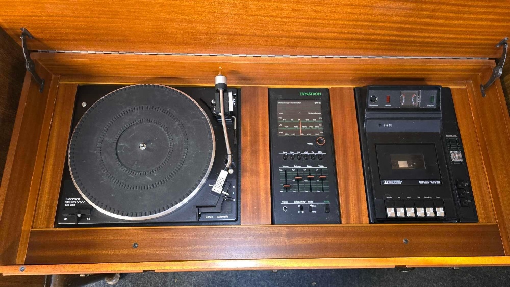 DYNATRON MUSIC CENTRE WITH SPEAKERS IN THE FORM OF A YEW WOOD KNEEHOLE DESK WITH LEATHER TOP - Image 2 of 4