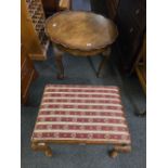 WALNUT OCCASIONAL TABLE ON BALL & CLAW FEET & A DRESSING TABLE STOOL ON QUEEN ANNE STYLE LEGS