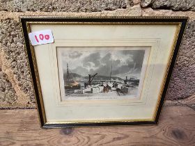 BOX WITH LARGE QUANTITY OF ANTIQUE COLOURED ENGRAVINGS OF LOCAL AREA PLUS SPORTING SCENES.