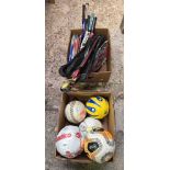 2 CARTONS WITH MISC RACQUETS & MISC FOOTBALLS