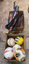2 CARTONS WITH MISC RACQUETS & MISC FOOTBALLS