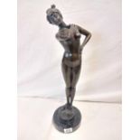 ART DECO FIGURE OF A WOMAN ON MARBLE BASE APPROX 17" TALL