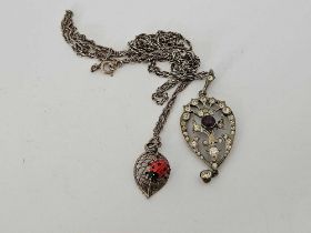 EDWARDIAN SILVER & PASTE PENDANT & SILVER LADYBIRD PENDANT