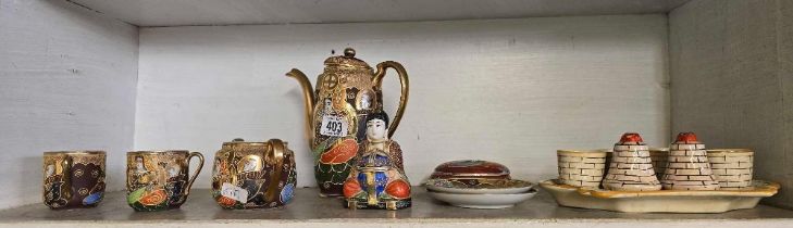 SHELF OF ORIENTAL TEA WARE