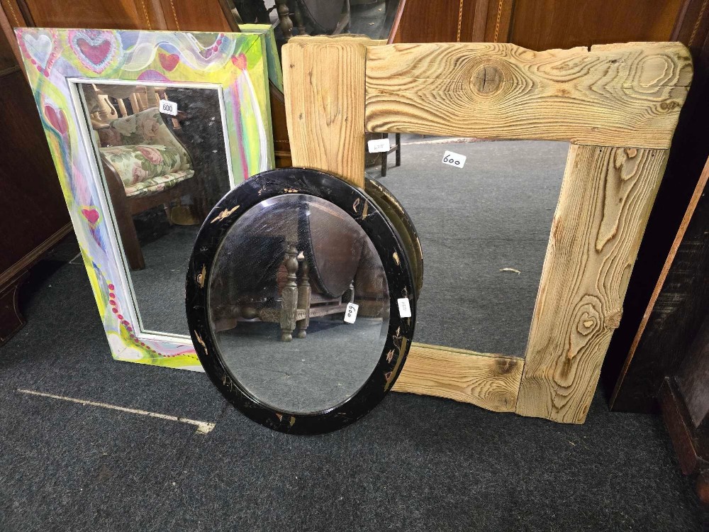 2 DRIFT WOOD FRAMED MIRRORS & AN OVAL MIRROR