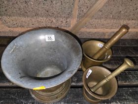 2 BRASS MORTAR'S & PESTLE'S & 1 VERY HEAVY MORTAR