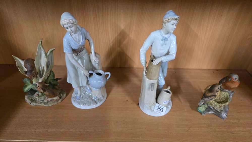 2 ANIMAL CHINA FIGURES & 2 FIGURES OF A MAN & A WOMAN