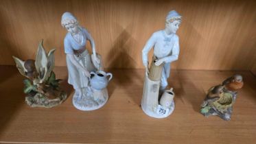 2 ANIMAL CHINA FIGURES & 2 FIGURES OF A MAN & A WOMAN