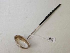 GEORGIAN SILVER TODDY LADLE WITH WHALE BONE HANDLE