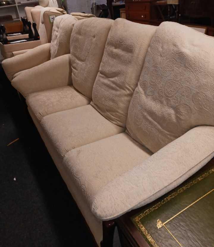 TWO SEATER CREAM SETTEE & MATCHING ARMCHAIR