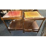 PAIR OF REPRODUCTION LEATHER TOP SIDE TABLES WITH DRAWERS