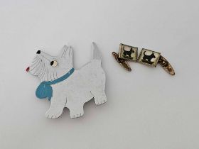 VINTAGE SCOTTIE DOG BROOCH & SCOTTIE DOG CUFF LINKS