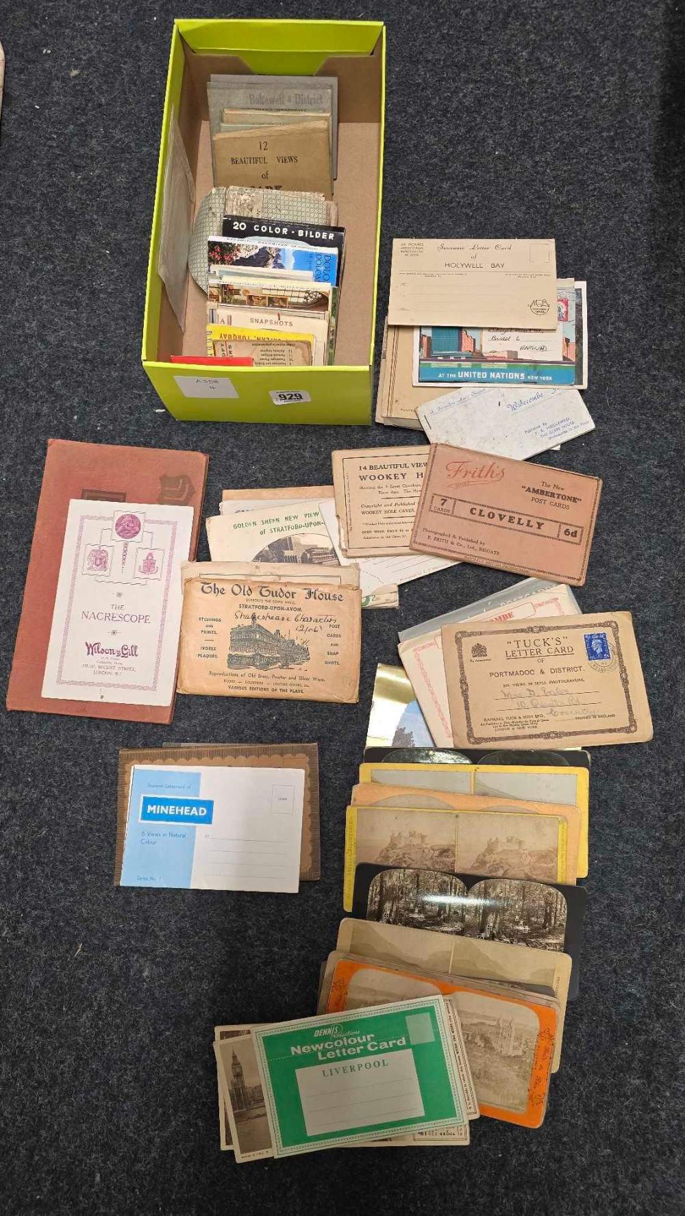 SMALL BOX OF ANTIQUE / VINTAGE LETTER CARD / POSTCARDS & STEREO CARDS