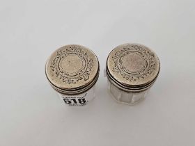 A PAIR OF VICTORIAN SILVER JARS WITH GLASS BODIES, LONDON 1851 BY T.