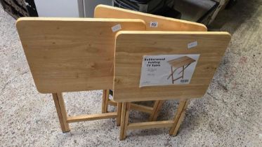 3 RUBBER WOOD FOLDING TV TABLES,