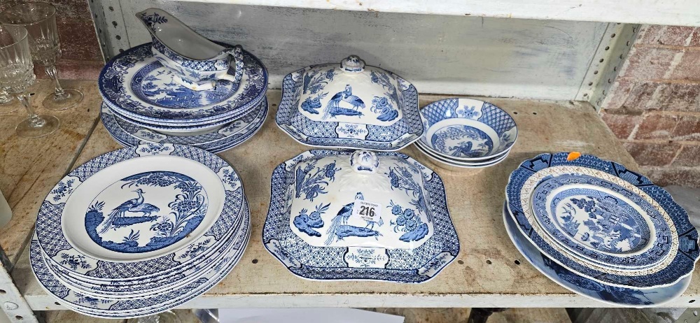 SHELF OF MISC BLUE & WHITE CHINA BY WOOD BROTHERS