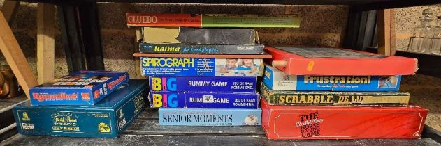 SHELF WITH QTY OF BOARD GAMES INCL; TRIVIA PURSUIT,