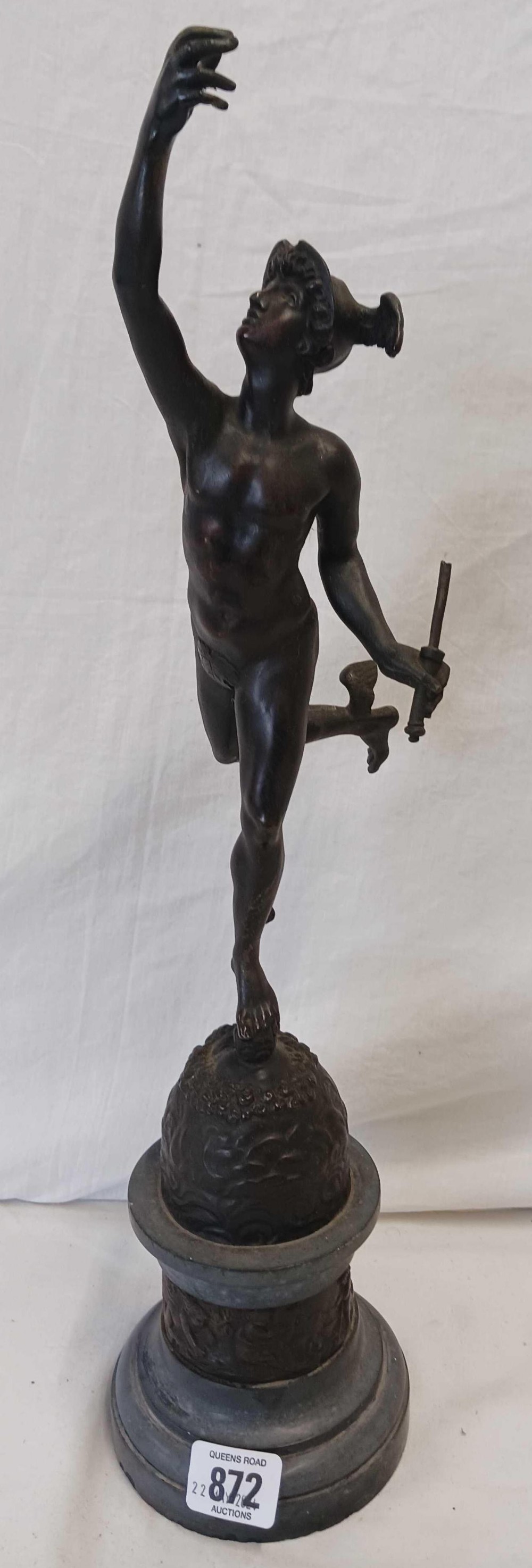 FIGURE OF MERCURY POSSIBLY BRONZE ON MARBLE BASE,