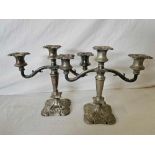 PAIR OF 3 BRANCH SILVER PLATED CANDLESTICKS