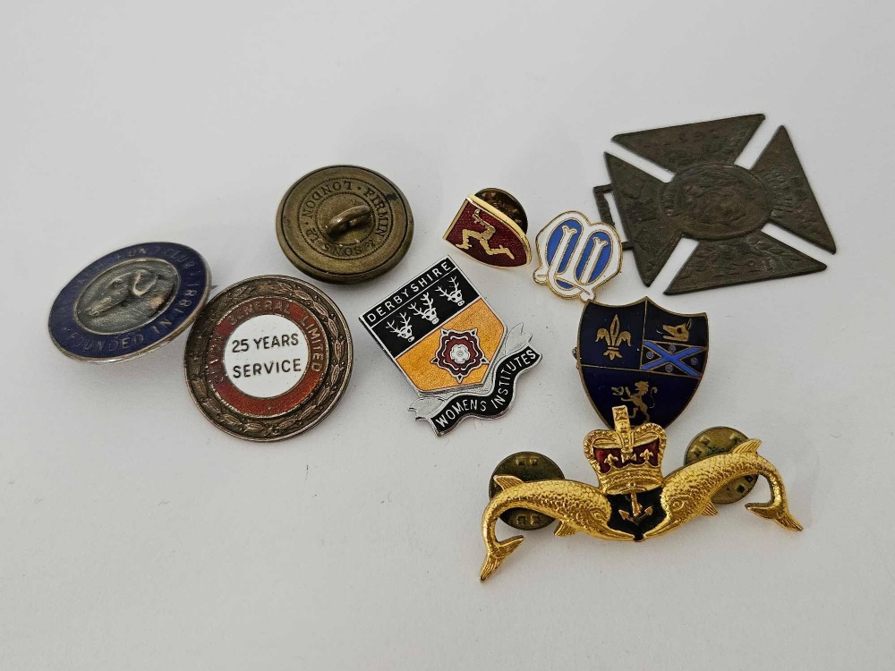 ASSORTED BADGES INCLUDING ROYAL NAVY SUB MARINER & QUEEN VICTORIA DIAMOND JUBILEE MEDAL 1897