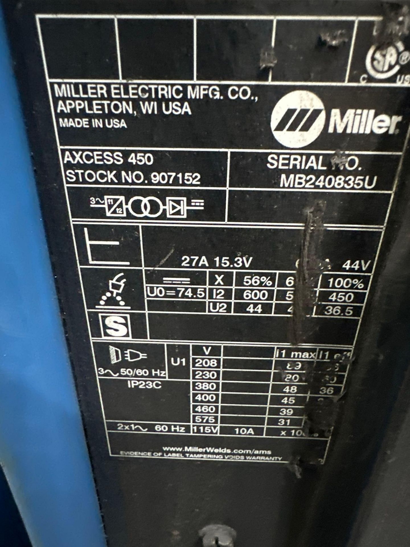 MILLER AXCESS 450 WIRE WELDER WITH AXCESS 40V WIRE FEEDER AND COOLMATE 3 - Image 6 of 9