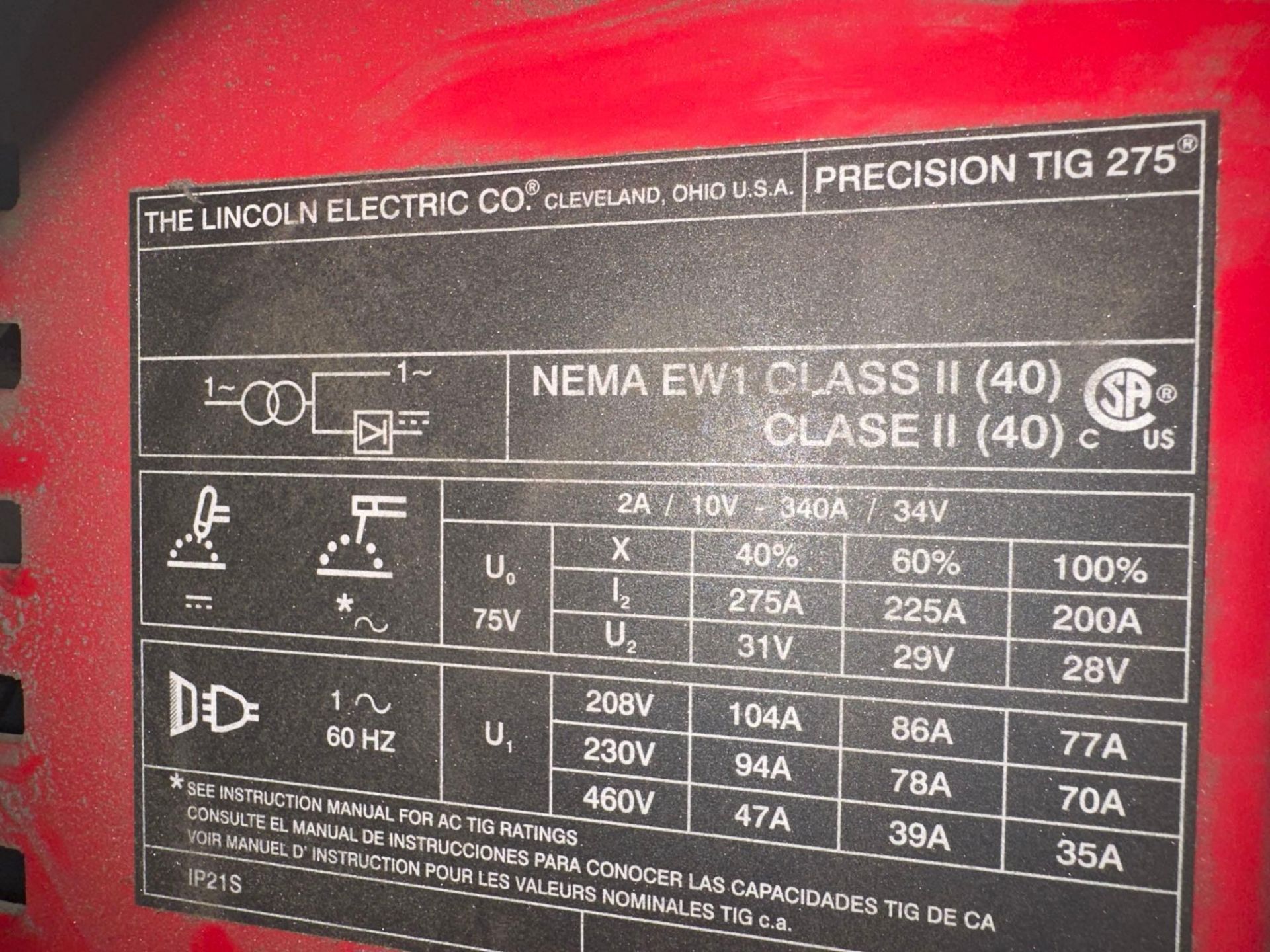 LINCOLN ELECTRIC 275 PRECISION TIG WELDER WITH ASSORTED WELDING RODS - Image 5 of 6