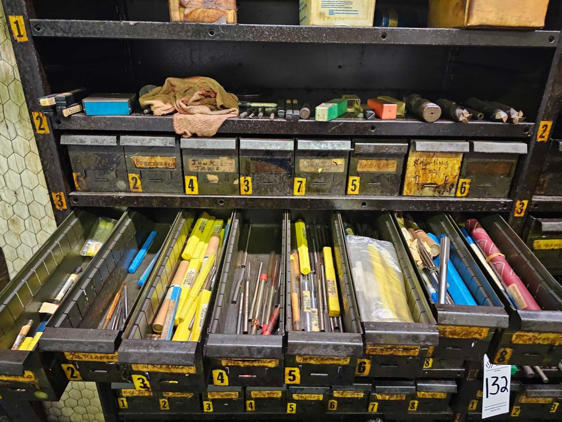 SHELVING W/ CUTTER, TAP, REAMER, MILL, DRILL BIT, DRILL, COUNTERSINK, COUNTERBORE TOOLS & FASTENERS - Image 11 of 31