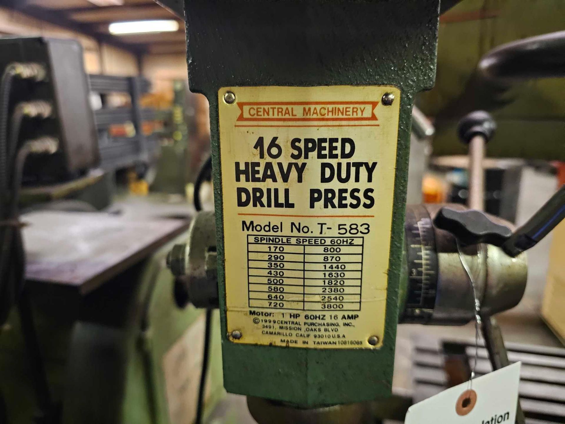CENTRAL MACHINERY 16 SPEED HEAVY DUTY DRILL PRESS - Image 7 of 7