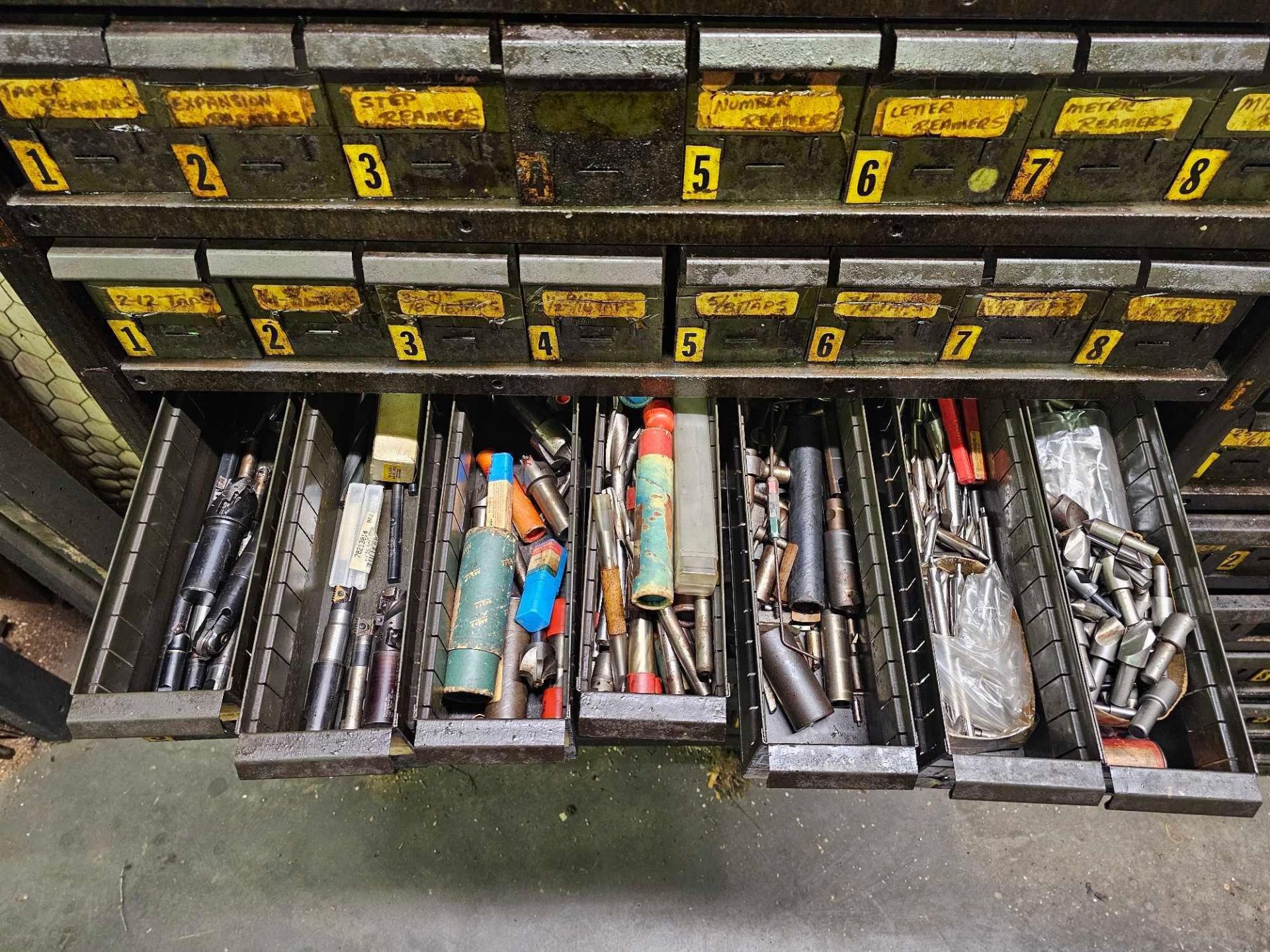 SHELVING W/ CUTTER, TAP, REAMER, MILL, DRILL BIT, DRILL, COUNTERSINK, COUNTERBORE TOOLS & FASTENERS - Image 15 of 31