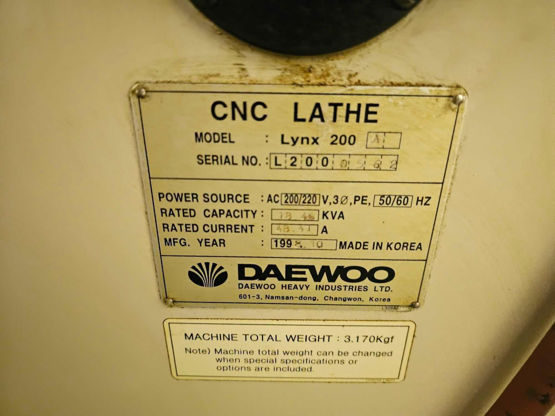 1998 DAEWOO LYNX 200 CNC TURNING CENTER (NO TOOLING) WITH TURBO CONVEYOR - Image 14 of 17