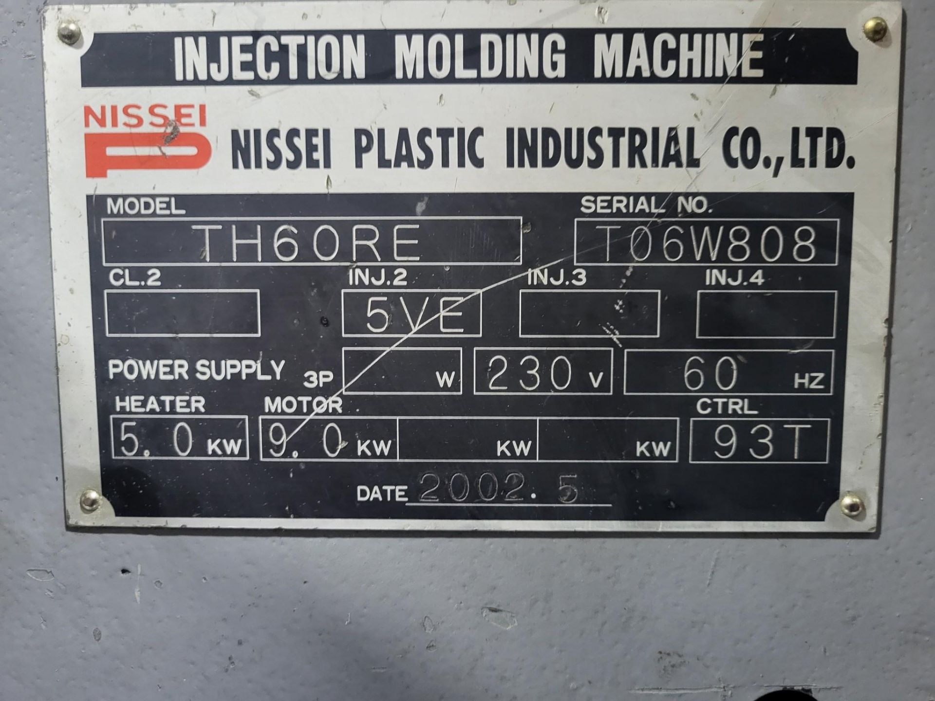60 TON 1.1 OZ NISSEI TH60RE VERTICAL INJECTION MOLDING MACHINE, 2002 - CHILLER - Image 6 of 6