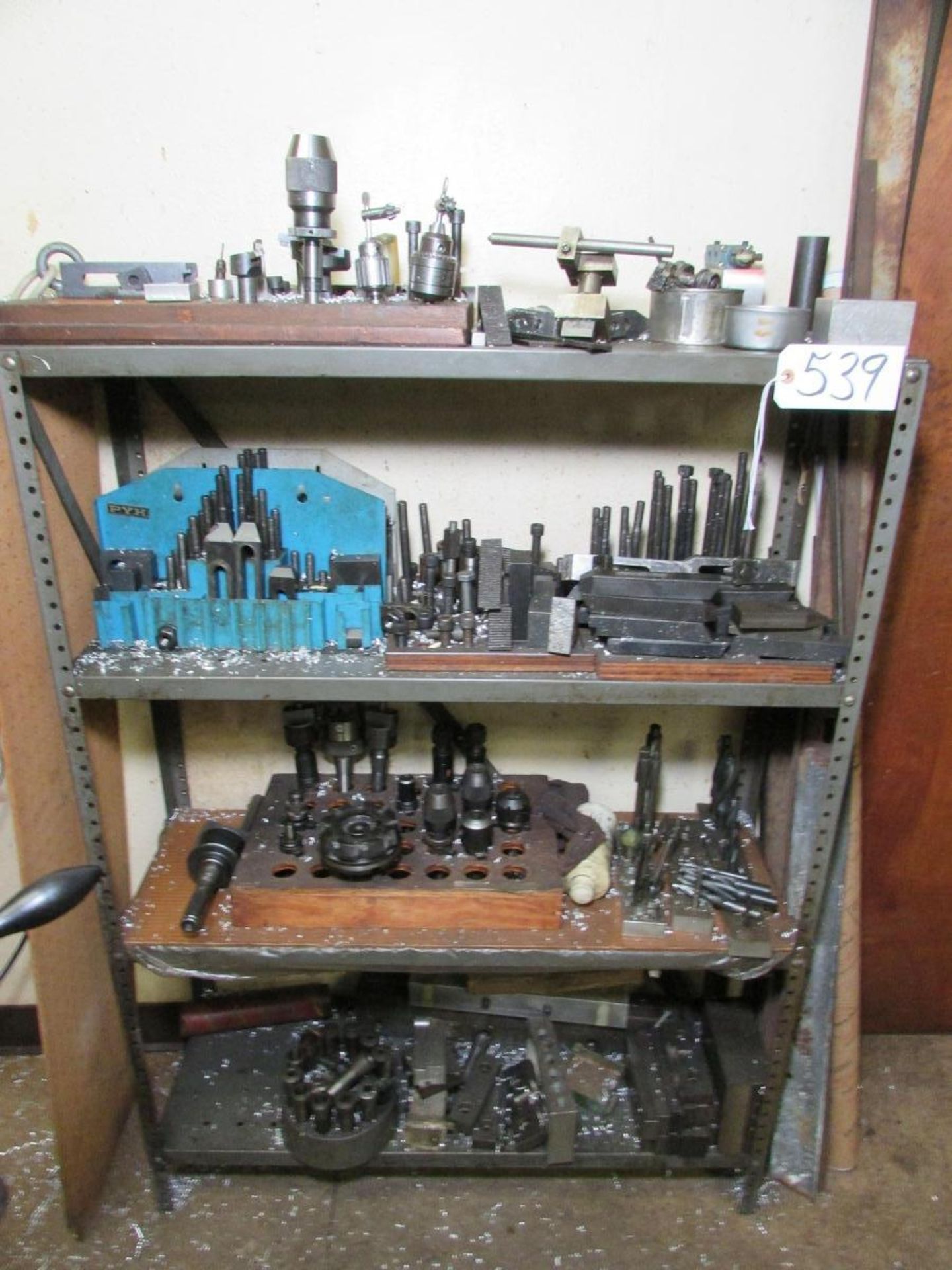 4-TIER STEEL SHELVING UNIT WITH ASSORTED MILL TOOLING