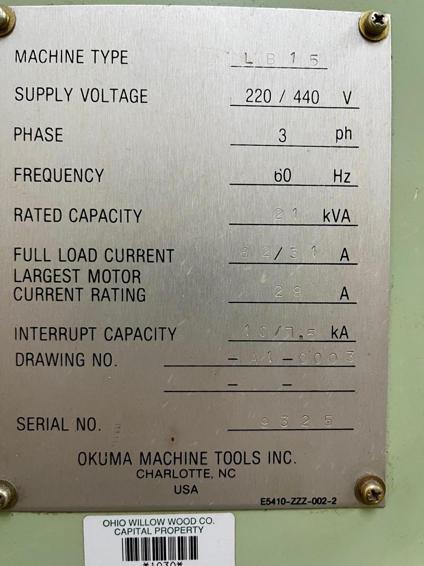 OKUMA LB-15 CNC LATHE, 1989 - Image 8 of 8