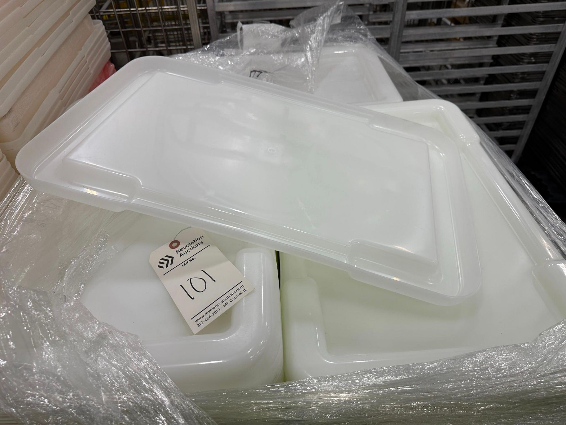 SKID OF PLASTIC TRAY LIDS