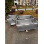 (2) 19" X 43 X 16" DEEP. (1) 24" X 24" X 20" DEEP STAINLESS TUBS ON WHEELS