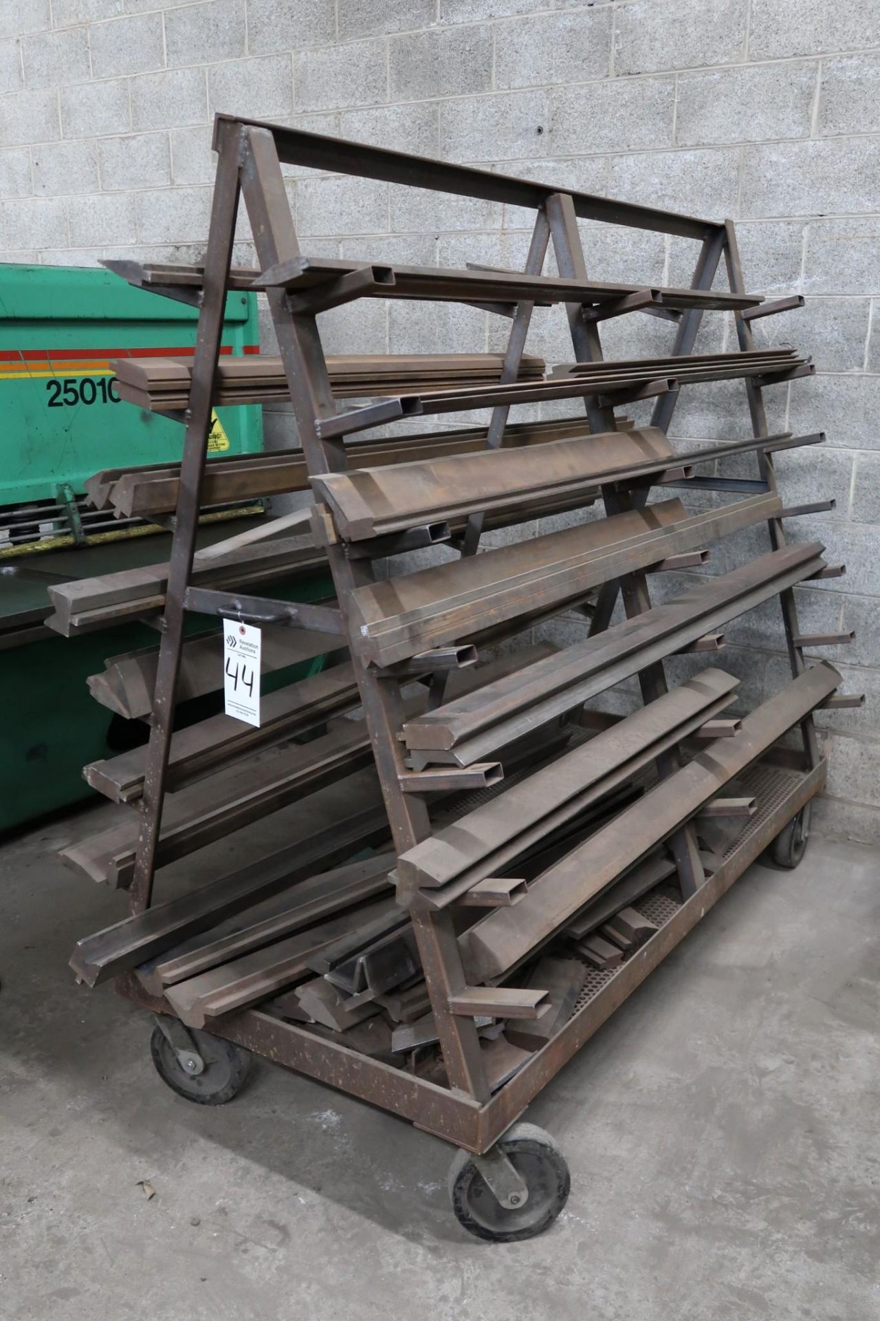 STEEL A-FRAME CART WITH CONTENTS OF PRESS BRAKE DIES
