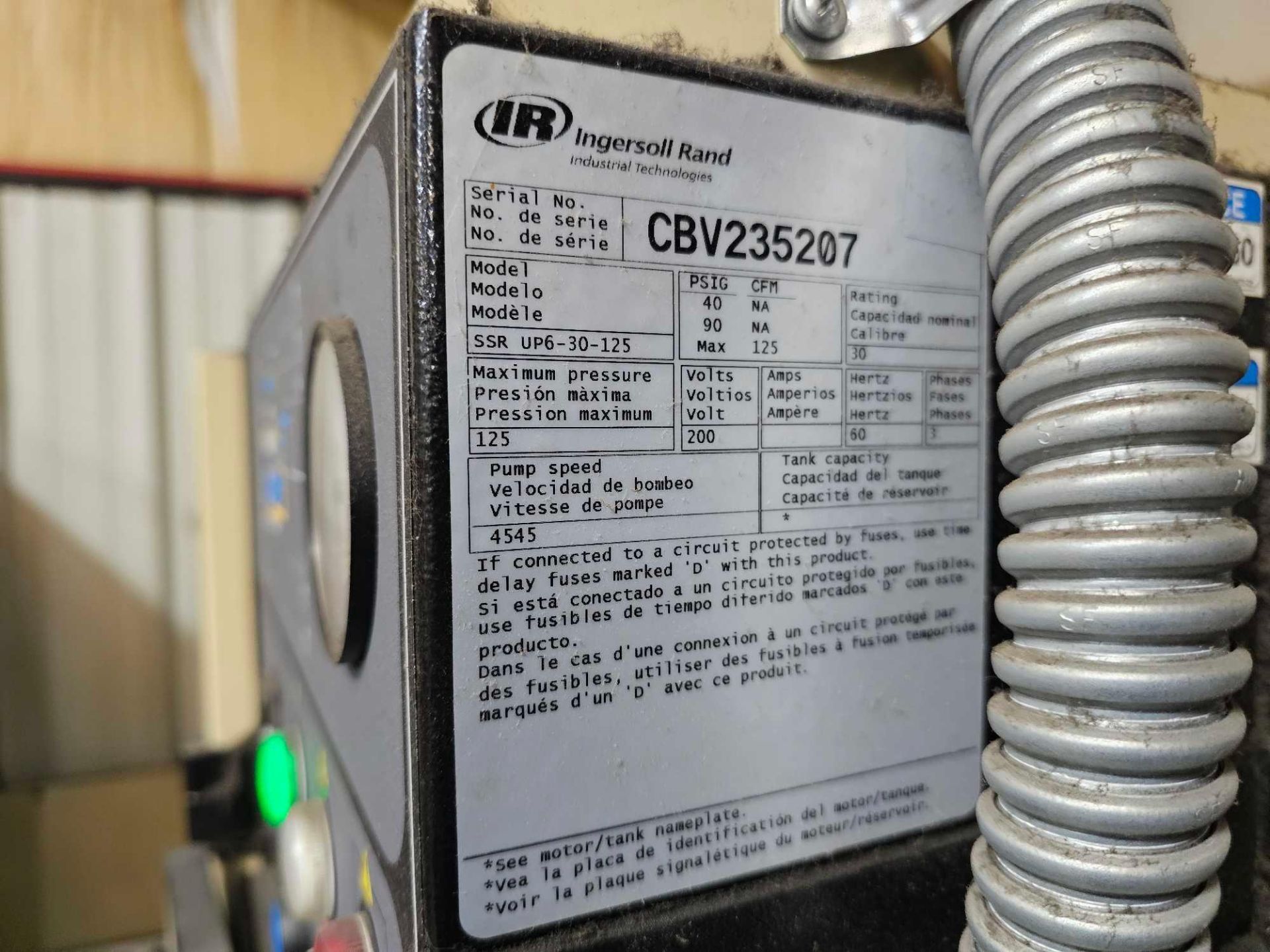 INGERSOLL RAND AIR COMPRESSOR WITH AIR DRYER AND TANK - Image 7 of 8