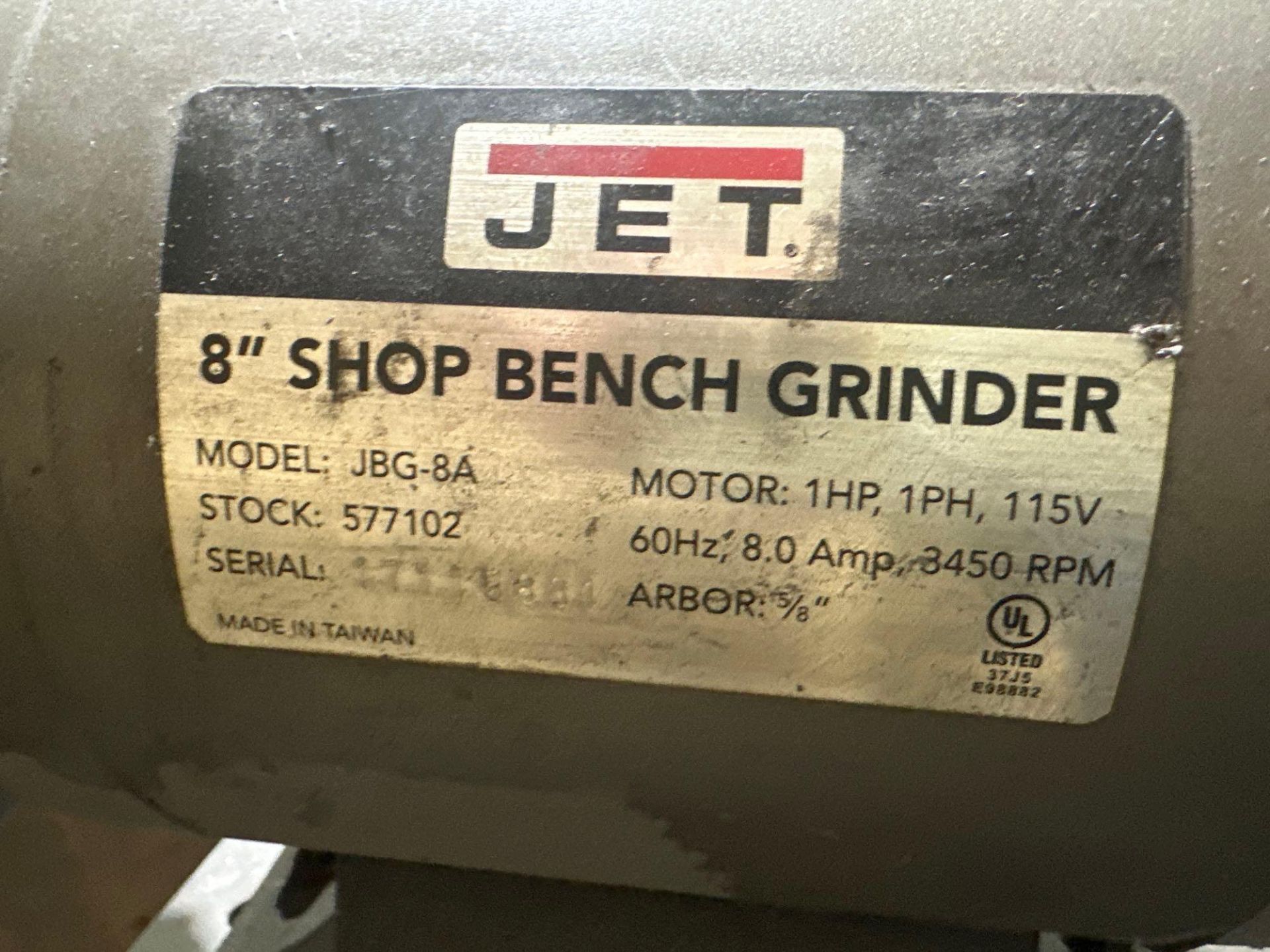 JET 8” SHOP BENCH GRINDER - Image 2 of 3