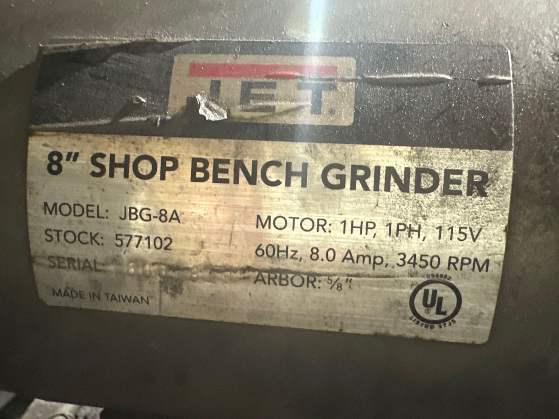 JET 8” BENCH GRINDER WITH STAND - Image 3 of 3